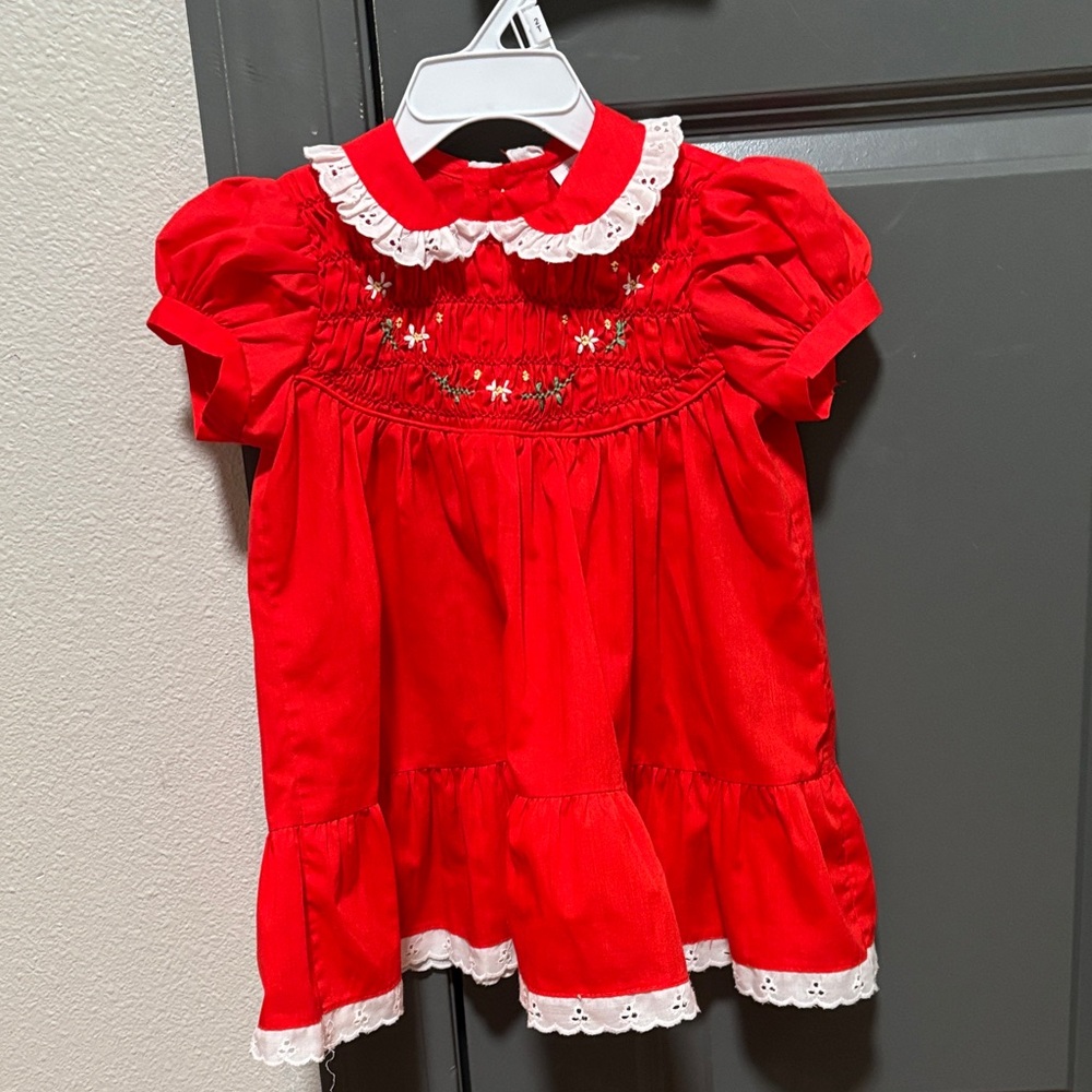 Vintage Polly Flinders Red Hand Smocked Dress 3t